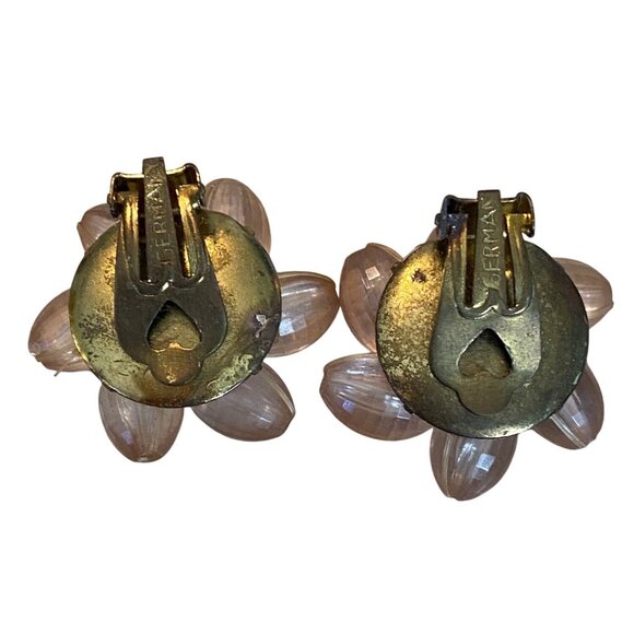 Vintage German Clip-On Floral Earrings With Faceted Central Gemstone - Picture 5 of 9